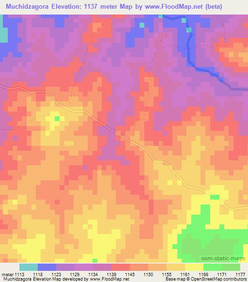 Muchidzagora,Zimbabwe Elevation Map