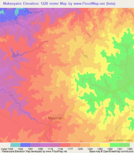 Makanyaire,Zimbabwe Elevation Map
