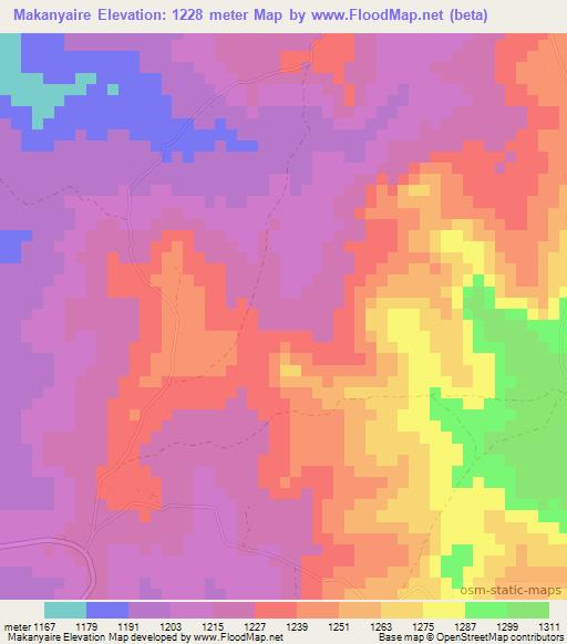 Makanyaire,Zimbabwe Elevation Map