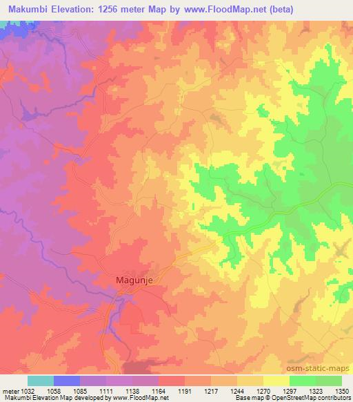 Makumbi,Zimbabwe Elevation Map