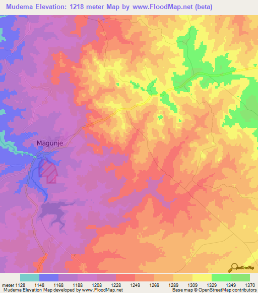 Mudema,Zimbabwe Elevation Map