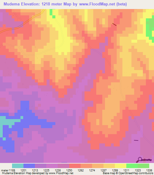 Mudema,Zimbabwe Elevation Map