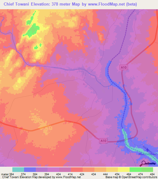 Chief Towani,Zimbabwe Elevation Map