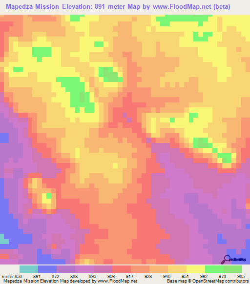 Mapedza Mission,Zimbabwe Elevation Map