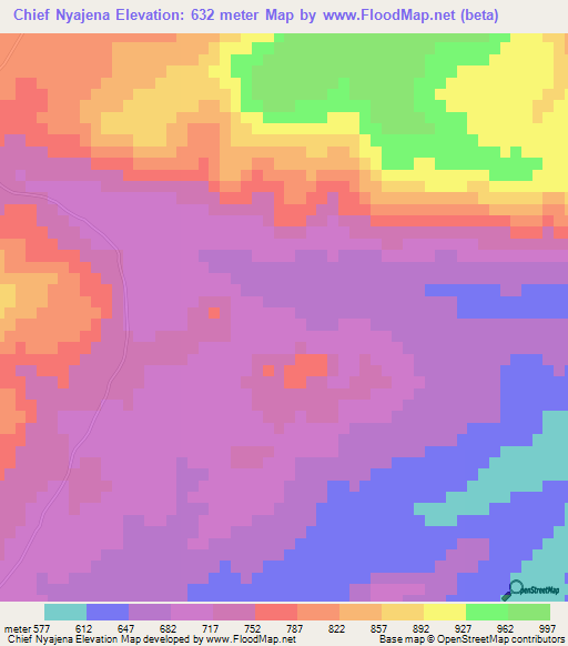 Chief Nyajena,Zimbabwe Elevation Map