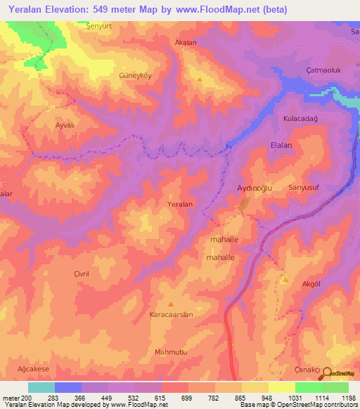 Yeralan,Turkey Elevation Map