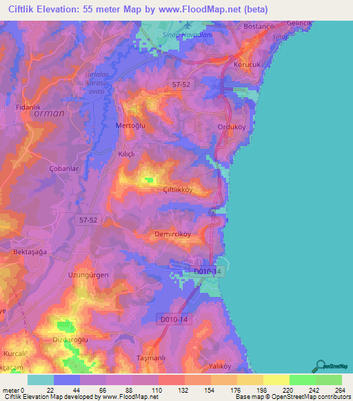 Ciftlik,Turkey Elevation Map