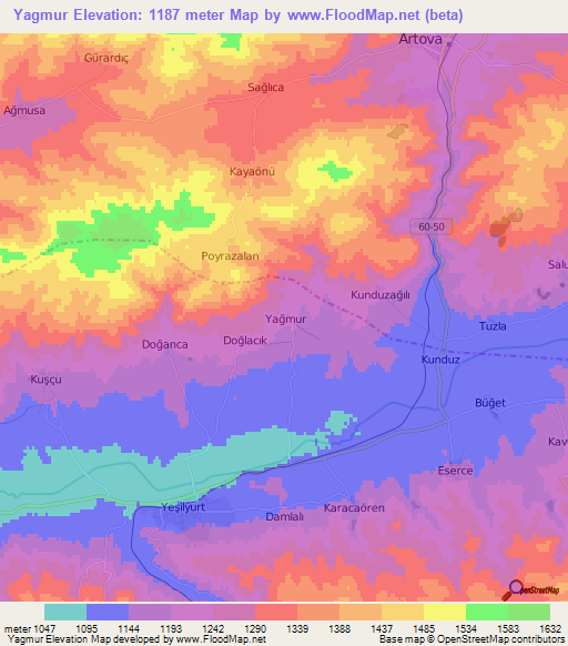 Yagmur,Turkey Elevation Map