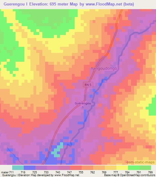 Guerengou I,Central African Republic Elevation Map