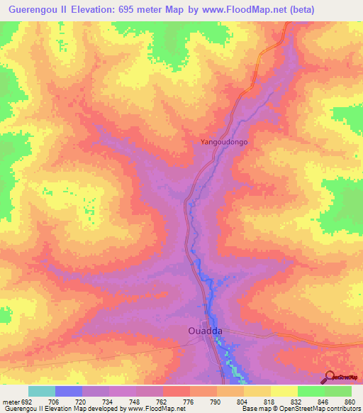 Guerengou II,Central African Republic Elevation Map