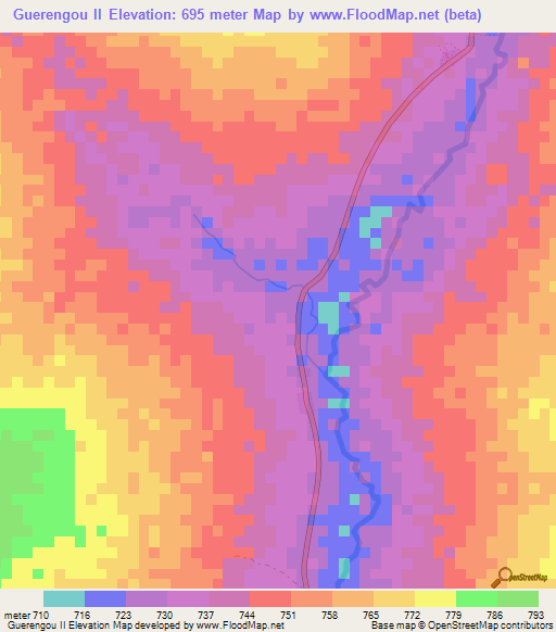 Guerengou II,Central African Republic Elevation Map