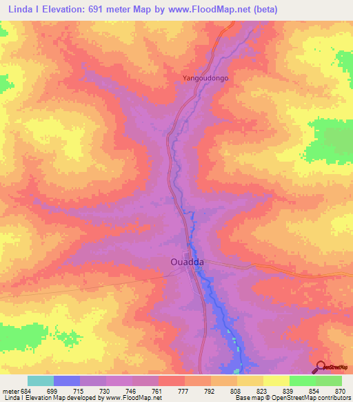 Linda I,Central African Republic Elevation Map
