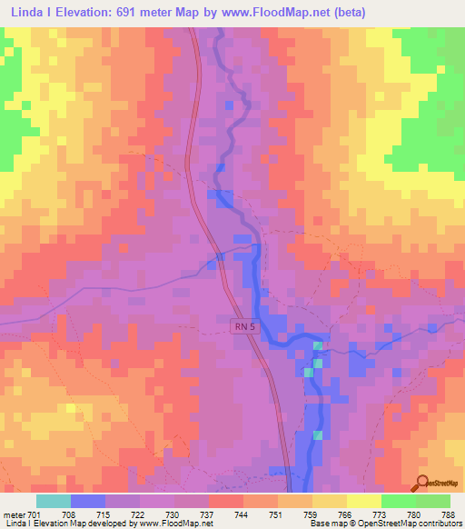 Linda I,Central African Republic Elevation Map