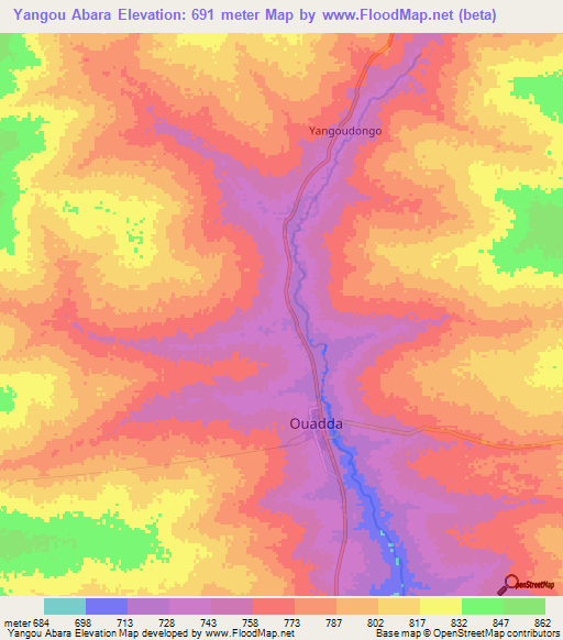 Yangou Abara,Central African Republic Elevation Map