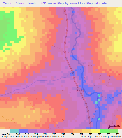 Yangou Abara,Central African Republic Elevation Map
