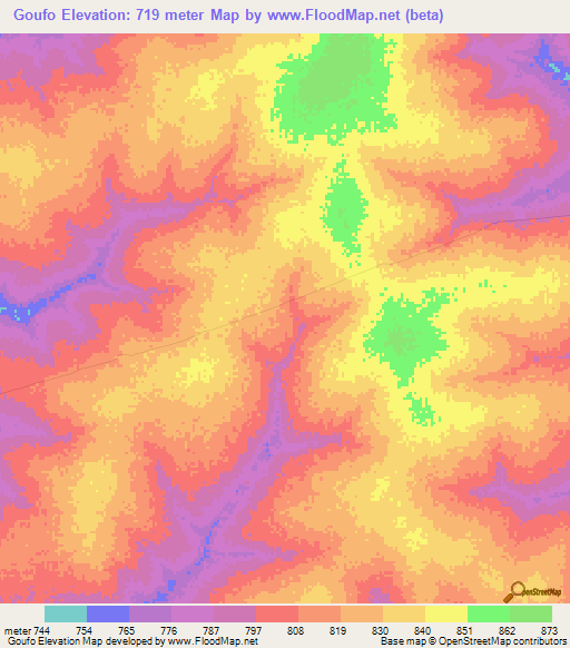 Goufo,Central African Republic Elevation Map