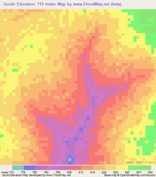 Goufo,Central African Republic Elevation Map