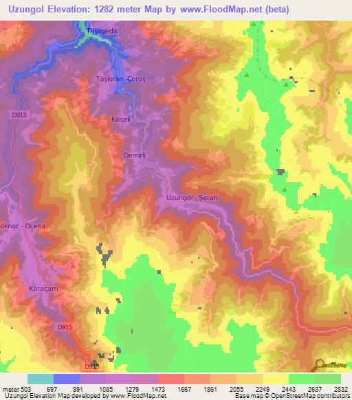 Uzungol,Turkey Elevation Map