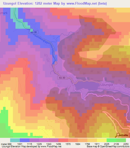 Uzungol,Turkey Elevation Map