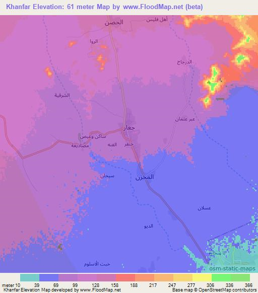 Khanfar,Yemen Elevation Map