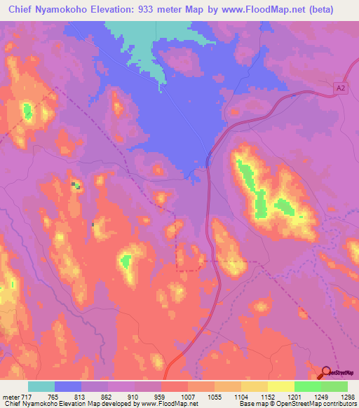 Chief Nyamokoho,Zimbabwe Elevation Map