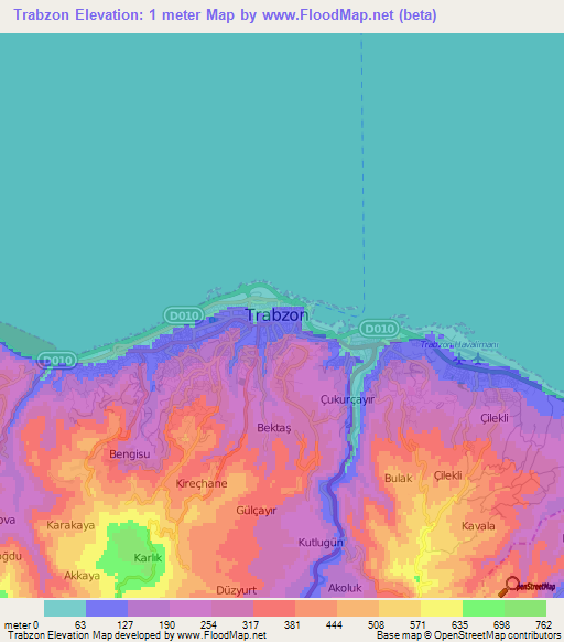Trabzon,Turkey Elevation Map