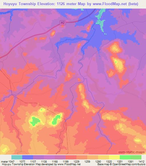Hoyuyu Township,Zimbabwe Elevation Map