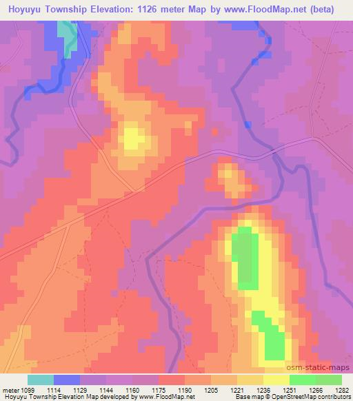 Hoyuyu Township,Zimbabwe Elevation Map