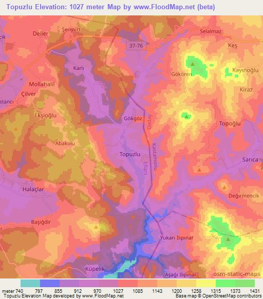 Topuzlu,Turkey Elevation Map