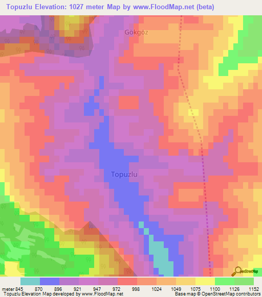 Topuzlu,Turkey Elevation Map