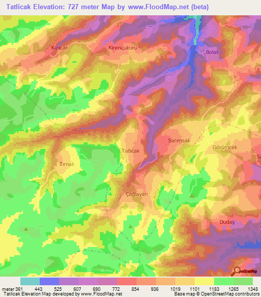 Tatlicak,Turkey Elevation Map