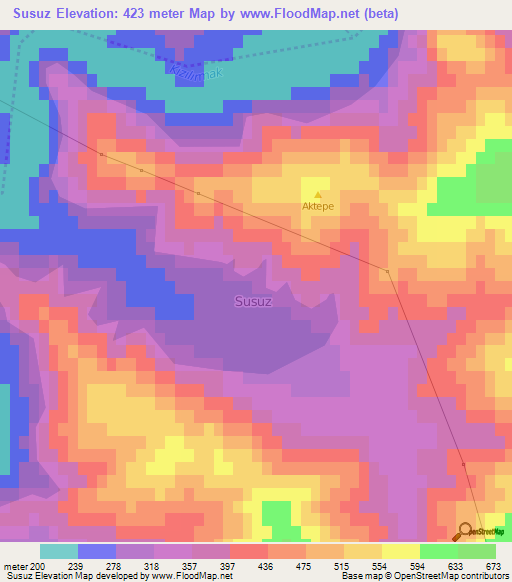 Susuz,Turkey Elevation Map