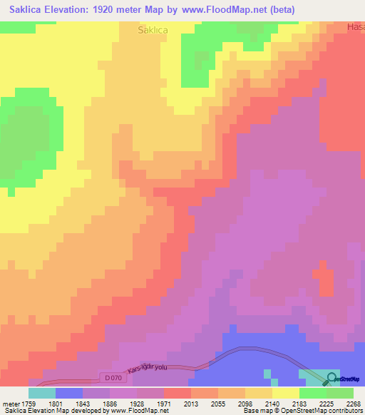Saklica,Turkey Elevation Map