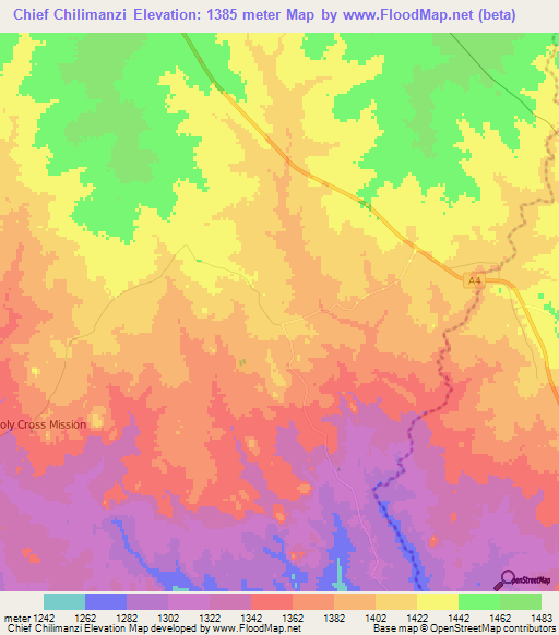 Chief Chilimanzi,Zimbabwe Elevation Map
