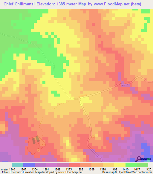 Chief Chilimanzi,Zimbabwe Elevation Map