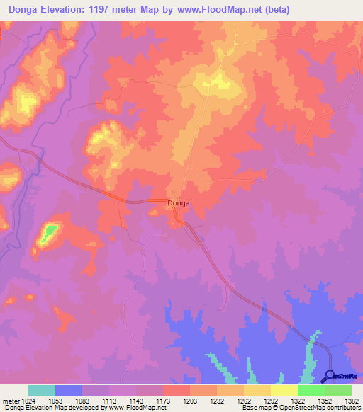 Donga,Zimbabwe Elevation Map