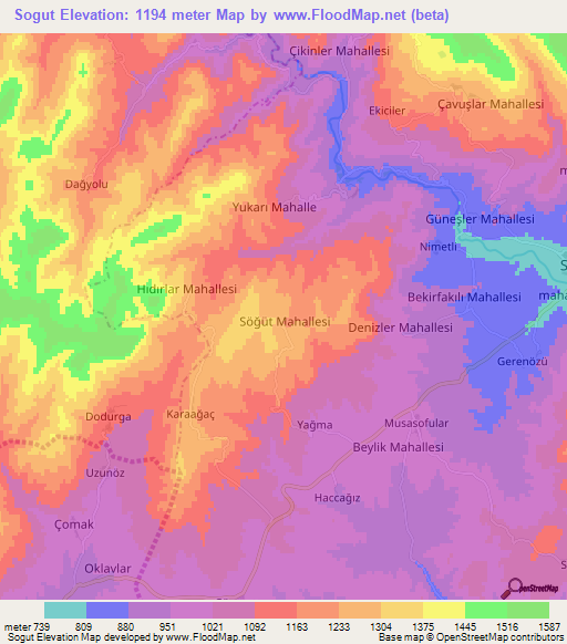 Sogut,Turkey Elevation Map