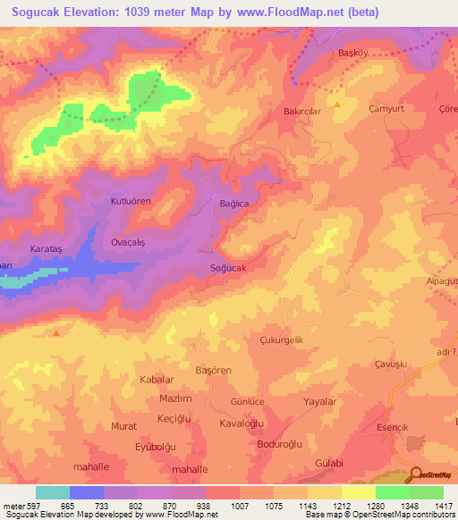 Sogucak,Turkey Elevation Map