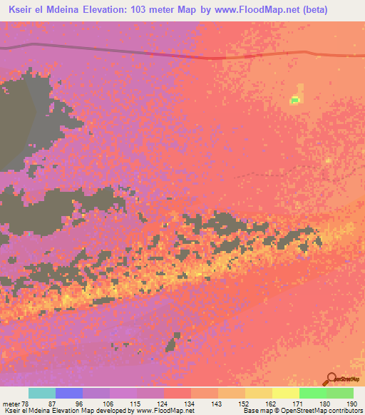 Kseir el Mdeina,Mauritania Elevation Map
