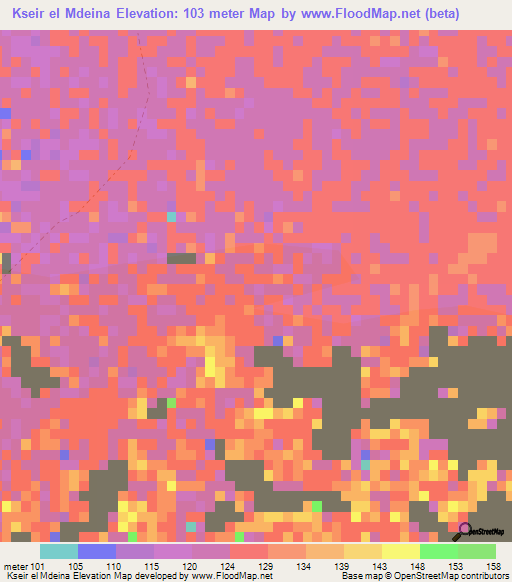 Kseir el Mdeina,Mauritania Elevation Map