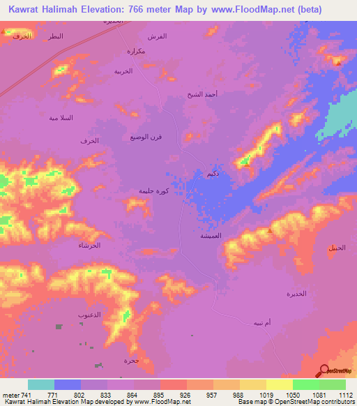 Kawrat Halimah,Yemen Elevation Map