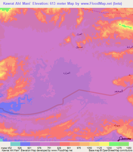 Kawrat Ahl Mani`,Yemen Elevation Map