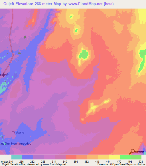 Oujeft,Mauritania Elevation Map