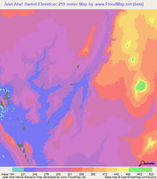 Jalet Ahel Hamel,Mauritania Elevation Map