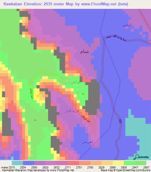 Kawkaban,Yemen Elevation Map