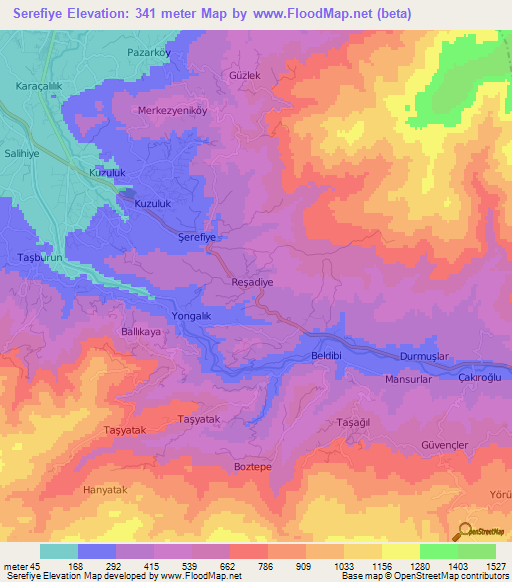 Serefiye,Turkey Elevation Map