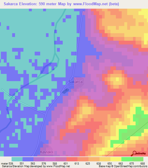 Sakarca,Turkey Elevation Map