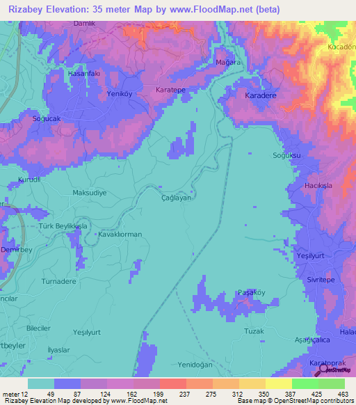Rizabey,Turkey Elevation Map