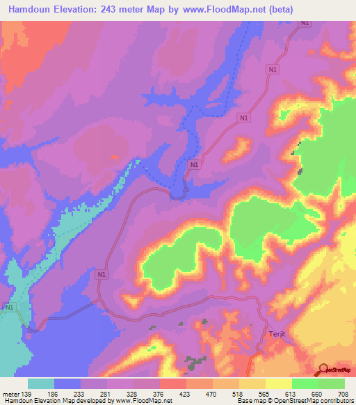 Hamdoun,Mauritania Elevation Map