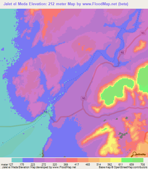 Jalet el Meda,Mauritania Elevation Map